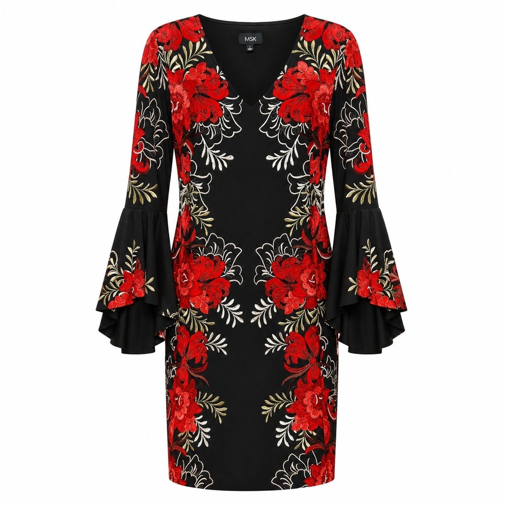 Whimsigoth Dark Romantic Floral Bell Sleeve Dress Size Large Witchy Cottage Noir